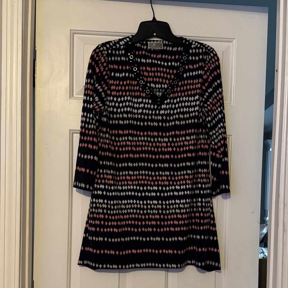 JM Collection Black and Pink Patterned Tunic